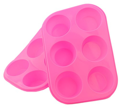 Selecto Bake 2 X Silicone Bun/Muffin Tray Non Stick Baking Cupcake Mould 6 Cup Pan Food Grade (Pink)