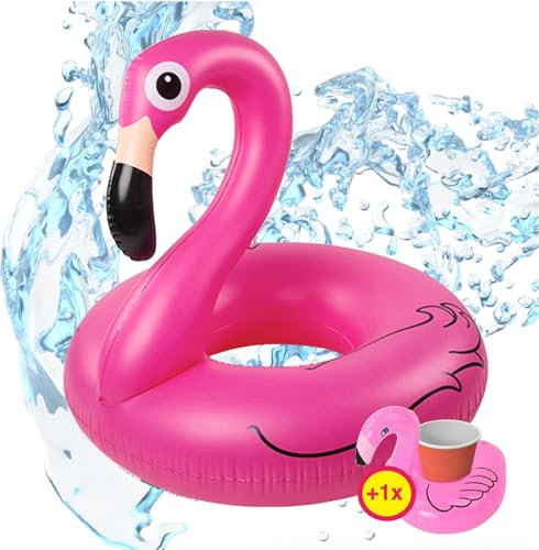 Fenicottero circa 110 cm Piscina gonfiabile e anello d'acqua con portabicchieri per adulti e bambini
