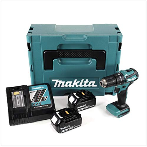 Makita DHP 483 RFJ - Taladro percutor inalámbrico (18 V, 40 Nm, incluye 2 baterías de 3,0 Ah, cargador y Makpac)