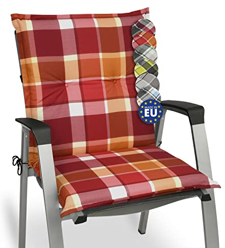 Beautissu Niedriglehner Auflage für Gartenstuhl Polsterauflage UV-Lichtecht | 100x50cm Rot Kariert bequemes Sitzkissen Polster Stuhlkissen Stuhlauflage Gartenstuhlkissen Sunny RO