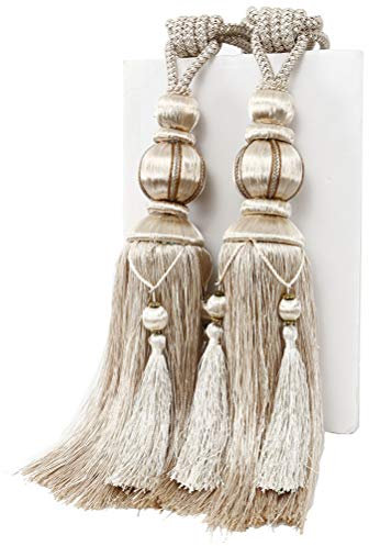 YunNasi 1 Pair 73cm Large Tiebacks Rope for Heavy Curtain,Tassel Tiebacks Holdbacks for Window Drape,Beige