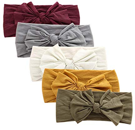 DRESHOW 5 Pack Baby Girl Nylon Headbands Newborn Infant Toddler Hairbands and Bows Child Hair Accessories