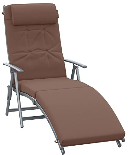 Outsunny Sun Lounger Steel Frame Outdoor Folding Chaise Texteline Lounge Chair Recliner with Headrest & 7 Levels Adjustable Backrest, Brown