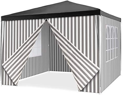 Pavillon 3x3 m in anthrazit weiß gestreift PE Plane 100g/m² + 4 Seitenteile 3 mit Fenster Partyzelt Gartenzelt Sonnenschutz Stahl Festivalzelt (Anthrazit)