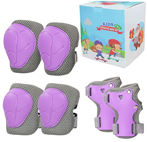 LANOVAGEAR Knieschoner Kinder Protektoren Knieschützer Set 2-8 Jahre Ellbogenschützer, Knieschützer und Handgelenkschützer 6 in 1 für Inliner, Radfahren, Skateboards, Roller (lila, S)