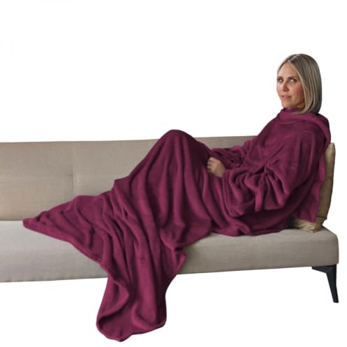 Vivezen - Fleecedecke Plaid Integral mit Ärmeln und Tasche - Erwachsenengröße - Mehrere Farben