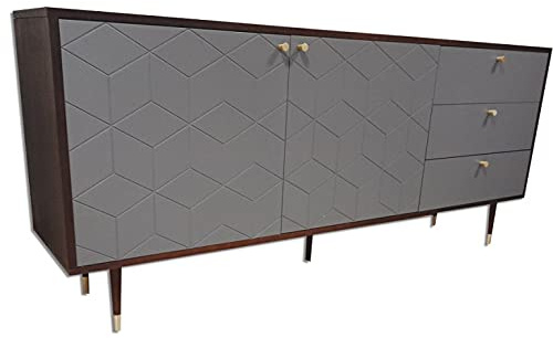 SHIITO - Aparador - 180 x 80 x 40 cm - Modelo Gaudí - Mueble Recibidor con 2 Puertas y 3 Cajones - MDF de Madera de Nogal - Extra de Almacenaje - Gris