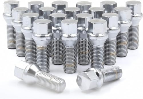 Wheel Accessories Parts 20 Pcs M14 x 1.50 Thread Acorn Seat Lug Bolt Chrome Finish 28mm Shank Length 17mm Hex fits Land Rover Range Rover ｜ Volvo S60 S90 XC40 XC60 XC70 XC90 ｜ Older BMW