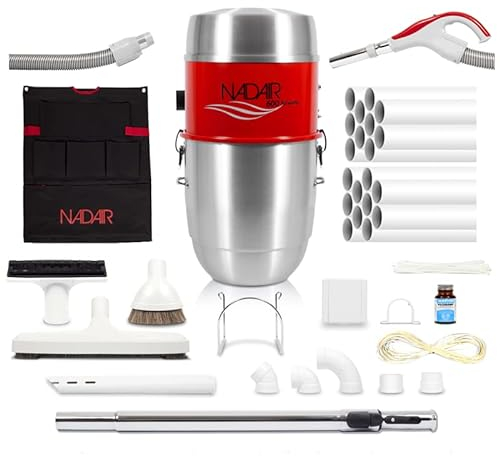 Pack Aspiration Centralisée Complet à Monter Soi-Même avec Aspirateur NADAIR 600 Airwatts 22L, Kit d'Installation 4 Prises, Flexible, Brosses et Accessoires (9,10 ML)