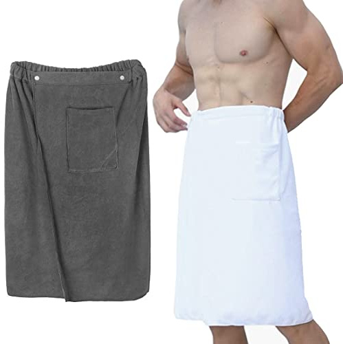 VOPHIA 2 Pack Elastic Band Towel wrap for Men,Adjustable Shower wrap with Snaps kilofly，Soft Adjustable Bathroom Pool Beach Spa Bathing Shower Cover Up Wrap Around Towel with Elasticated Band