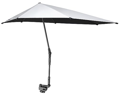 G4Free UPF 50+ Adjustable Chair Umbrella XL with Universal Clamp UV Protection Sun Shade Umbrella for Beach Chair, Stroller, Wheelchair, Golf Cart, Bleacher, Patio (Black)