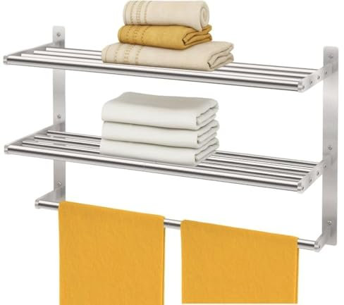 BETHOM Handtuchhalter Bad Wand, 3 Ebenen Handtuchregal Badezimmer mit Handtuchstange, Gebürstetes Nickel Badetuchhalter Wandmontage 60CM, Handtuchablage Bad Duschtuchhalter Wasserdicht und Rostfrei