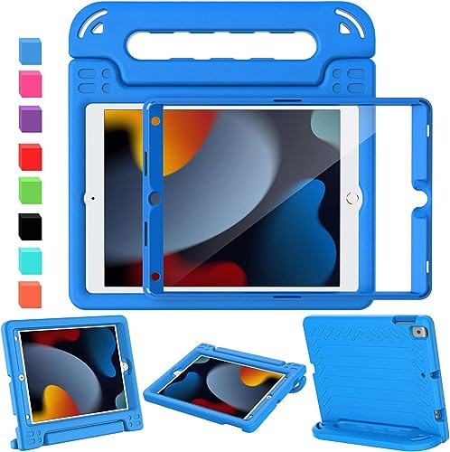 SINSO Case for iPad 9th 8th 7th Gen 2021/2020/2019 10.2 Inch, Blue | Built-in Screen Protector, Shockproof Kids ipad Cover, Light Weight Protective Case, Protable Handle, Sturdy Stand