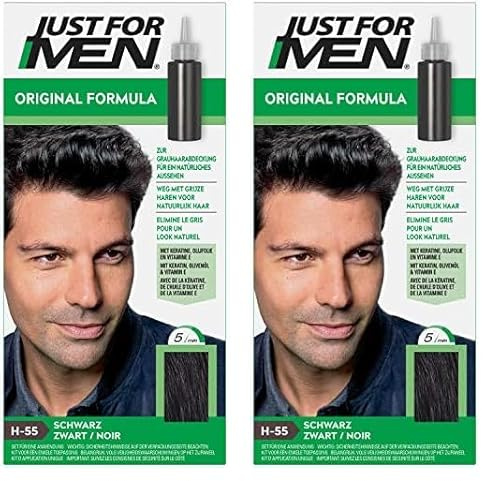 Just For Men Haarfärbegel, Schwarzes Haarfärbemittel, Haarfarbe Männer, Bedeckt Nur Graue Haare Und Stellt Die Ursprüngliche Farbe Für Einen Natürlichen Look Wieder Her - H55 (Packung mit 2)