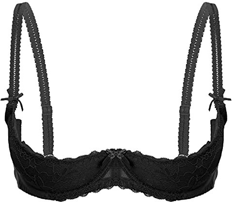 winying Womens 1/2 Cups Push Up Underwire Lace Bra Lingerie Sponge Padded Brassiere Underwear Black XL