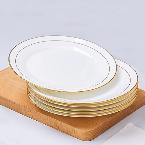 Assiette Plate Ronde,assiette De Dessert,Assiette Plate,Assiette Plate En Porcelaine,Assiette Plate Blanche Avec Rebord Doré,assiettes À Pizza, 6 Pièces Assiette en porcelaine Assiette à dîner(20.5cm)