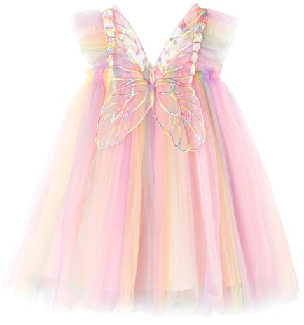 Miipat Bebis flicka tyllklänning fjäril ärmlös ungt barn prinsessa tutu blomma klänning bröllop födelsedagsfest klänning flicka 6 månad-6 år, Regnbågen, 3-4 ans
