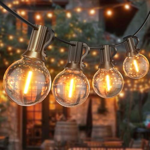 Toipwen Lichterkette Außen, 15M LED Lichterkette Außen mit 25+1 Stück warmweiße G40 Glühbirnen Plastik, IP45 Wasserdicht außen & innen lichterketten für Partys, Hochzeiten, Terrasse und Garten
