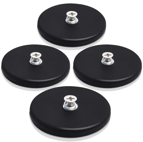 Swihorab 4Pack Black Rubber Coated Round Neodymium Mounting Magnets, 30LBS Pull Force, M4 Threaded Studs, Magnetic Assembly Base for Led Lighting Bar Outdoor