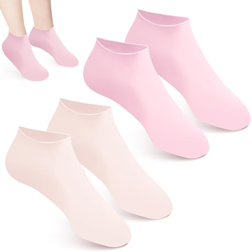 2 Paia Calzini per Pedicure in Silicone, Calzini Idratanti Spa per Donna Calzini Morbidi in Gel per Piedi per Talloni Piedi Dita dei Piedi Secchi e Screpolati (Rosa, Beige)
