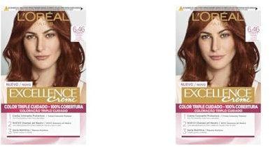 L'Oreal Paris Excellence Creme Tinte, Tono 6.46 Rubio Oscuro Cobrizo Caoba, 1 Unidad (Paquete de 2)