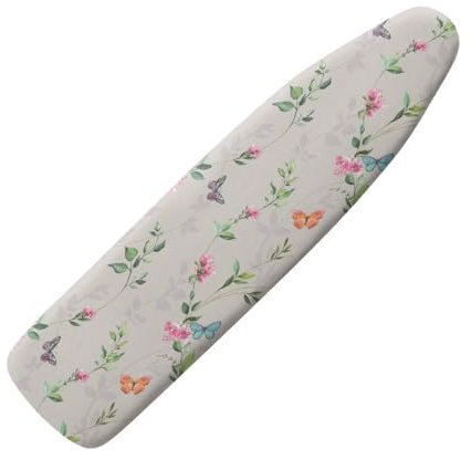 NETILGEN Ironing Board Covers Super Soft Elasticated Iron Board Cover Scorch Resistant Stain Resistant M for Dimensions 115-122 x 36-40 cm, Butterfly Floral Grey