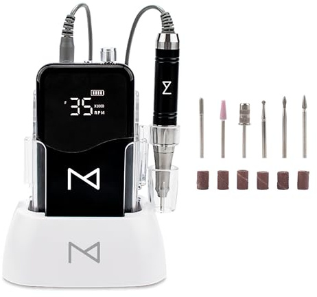M Mase- Professional Nail Drill Machine - Coreless 2-in-1 Nail File - Electric, Cordless, 35000 RPM, HD Display - Electric Nail Drill for Professional & Home Use (Black)