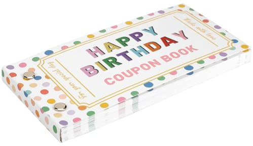JULEASEL Happy Birthday Coupon Book for Kids, Fun Personalized Birthday Gifts for Your Kiddos, 20 Pre-Written Coupons + 10 Fillable Blank Cards, Confetti Design Rainbow Color, 250gsm Cardstock
