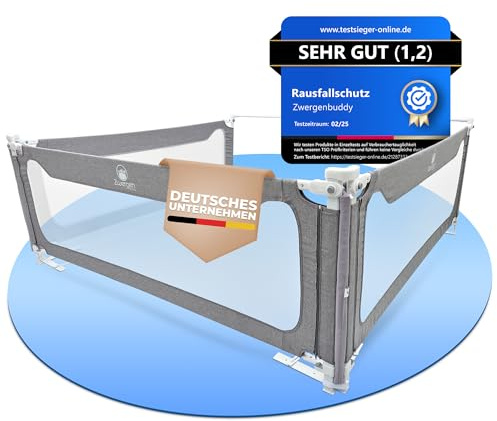 Zwergenbuddy® Rausfallschutz Boxspringbett & Elternbett (180x200cm) [8-teiliges Rausfallschutz Bett Set] Stabilitätsstange & Zwischenraumschutz – Bettgitter ist Laborgeprüft
