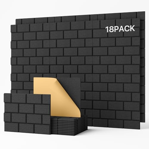 Soundsbay Akustikplatten selbstklebend 18 Stück, Schallschutz Wand Rechteckiger Ziegeltyp Schallschutzplatten, Akustikpaneele für Akustische Behandlung und Wanddekoration 30x40x0.9cm (Schwarz)
