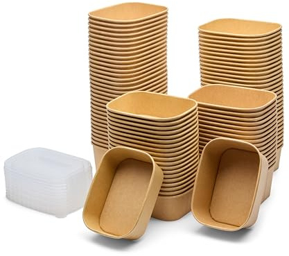 650ml Kraft Food Containers with PP Lids Rectangular Takeaway Box, Kraft Paper Salad Box, Take Out Salad Box, Oil and Water Resistant, for Takeaway, Fitness Lunch, Salad (650ml, case of 200)