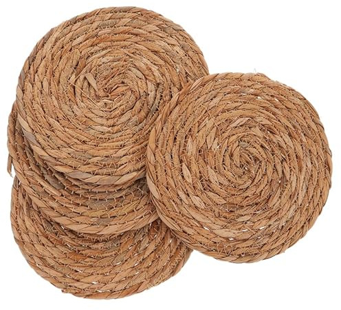 Gatuida Dessous De Plat en Rotin Tissé À La Main Dessous De Verre Naturels Ronds 4 Pièces Set De Table Bohèmes Antidérapants Isolation Thermique pour Tasses À Thé Et Théière Accessoires De Cuisine