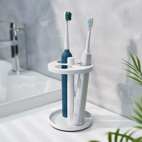 Electric Toothbrush Holder Stand for Bathroom: Stainless Steel Ventilated Organizer with Slots for Electric Toothbrushes & Razors, White