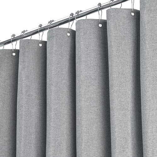BTTN Duschvorhang Stoff 180x200 cm Leinenoptik Anti-Schimmel, Grau | 12 Plastikhaken, Rückseitig Laminiert Wasserdicht, Leinenoptik, Anti-Schimmel, Beschwerter Saum, Maschinenwaschbar Polyester