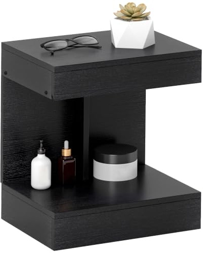 HOMCOM Nachttisch mit Schubladen, Beistelltisch 40 x 30 x 46 cm Schwarz | Nachtschrank mit Ablage, Nachtkommode für Schlafzimmer, Wohnzimmer