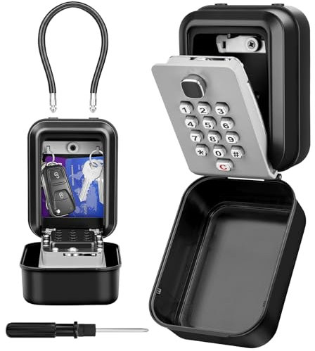 WACCET Cassaforte per Chiavi, Cassetta di Sicurezza per Chiavi con Gancio, Cassaforte per Chiavi da Esterno Impermeabile con Codice a 12 Cifre Grande Cassetta Portachiavi per Casa Scuola Ufficio