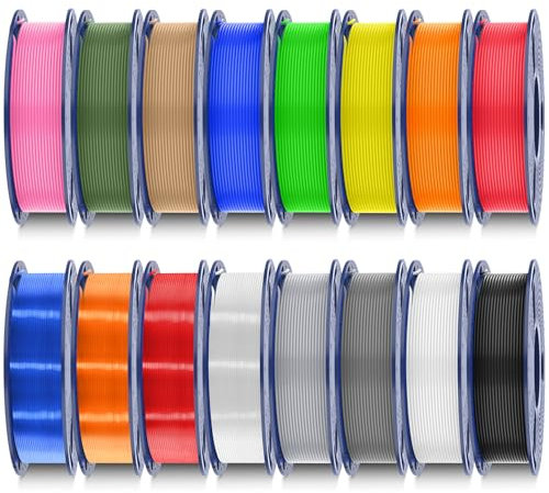 SUNLU PLA Filament 16 Color Bundle Multicolor, PLA 3D Drucker Filament 1.75mm, Einzeln Vakuumverpackt, 0.25kg pro Spule, 4kg Insgesamt, 16 Pack. (12 Reguläre Feste Farbe und 4 Transparente Farbe)