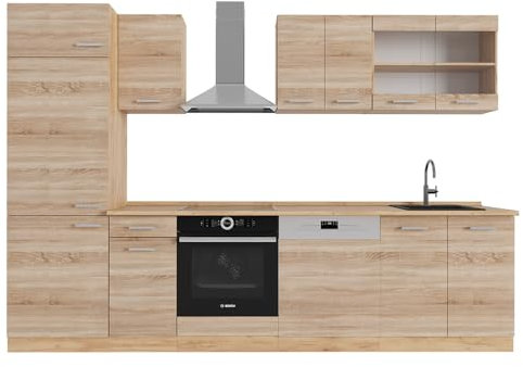 Vicco Küchenzeile R-Line, Küchenblock, Sonoma/Goldkraft Eiche, 300 cm, AP Eiche