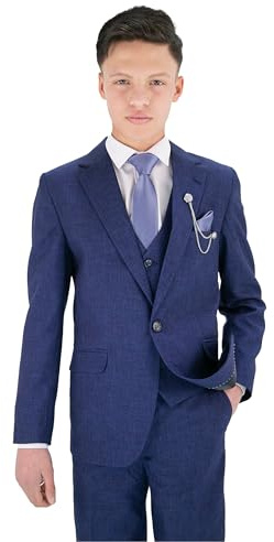 Traje Formal Texturizado de 8 Piezas para niños, Corte Ajustado, para pajes, Bodas, comuniones 235 Azul Real, Tamaño 13 Años