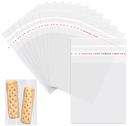 Hurifeng 100 Stück OPP kleine plastiktüten, kleine tüten für süßigkeiten, durchsichtige tüten mit Klebeverschluss, für Geschenke, Süßigkeiten, Kekse, Schmuck, Bastelartikel (Transparent, 8 * 13)