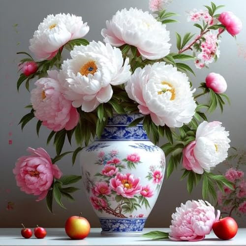Malen Nach Zahlen Erwachsene Blumenvase, DIY Kreativ Set Erwachsene, 100x100cm Malen Nach Zahlen Kinder und Anfänger, mit Pinseln und Acrylfarben Handgemalt Ölgemälde Leinwand, Gifts Home Decor D-768