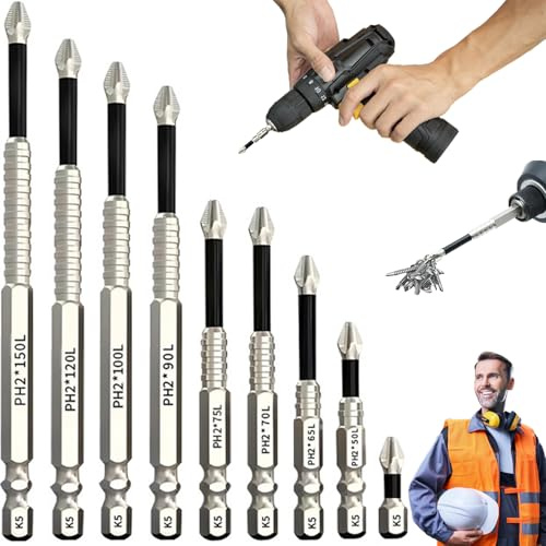 9 PCS High Magnetic Drill Bit Set 25-150mm Universal Anti Slip Bits Strong Durability Anti Slip Impact Kit Electric Screwdriver Set for Various Sizes