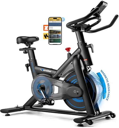 Wenoker Motionscykel med App,Tyst Ergometer för Hemmabruk Med Magnetiskt Motstånd,Träningscykel för Inomhuskonditionsträning, Lastkapacitet på 160 kg