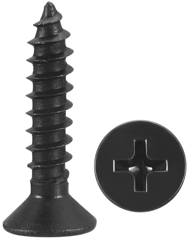 METALLIXITY Countersunk Phillips Wood Screws (ST4x20mm) 100Pcs, Carbon Steel Coarse Thread Phillips Drive Flat Head Wood Screws - for Furniture Installation Repair, Black