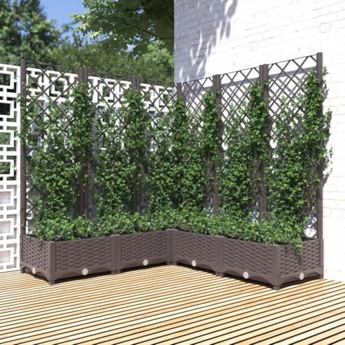 HaoChrymec Jardinera con Enrejado marrón, Polipropileno Resistente a la Intemperie, Soporte para Plantas trepadoras, macetero Exterior, 120x120x121.5 cm