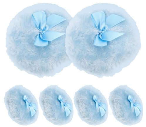 Happyyami 6 borlas suaves para polvos: aplicador de polvos sueltos de felpa larga y esponjosa con mango arqueado para un cuidado suave de la piel. Portátil para cambiar y viajar.