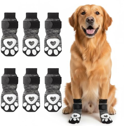 Culinavog 3 Paar Hundesocken Anti Rutsch, Pfotenschutz für Hunde gegen Lecken, Verstellbare Hundeschuhe bei Verletzungen, Stoppersocken für Haustiere auf Hartholzböden Indoor Outdoor