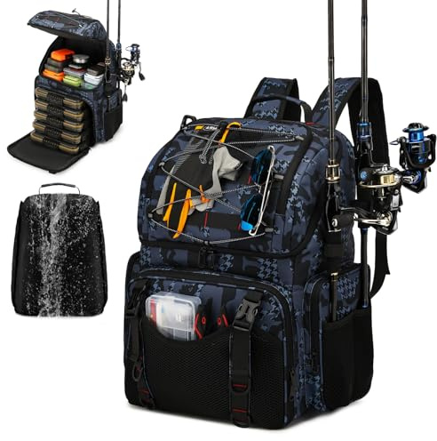 RUCYEN Fishing Backpack, 45L Large Cooler Fishing Tackle bag with Rod Holders & Rain Cover, Water-resistant Store Fishing Gear