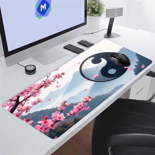 Tappetino Mouse XXL Gaming 1200x600x3 mm Fiori Yin Yang Tappetino per Mouse Grande Cuscinetto per Tastiera Grande da Scrivania Gaming Mousepad Lavabile per Ufficio e casa