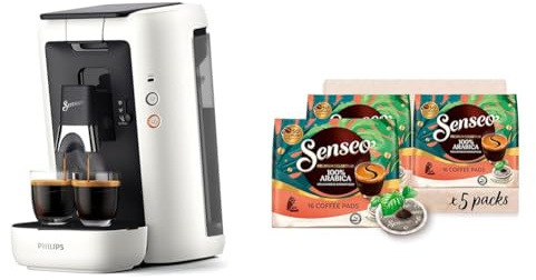 Philips Senseo Maestro Kaffeepadmaschine Bundle mit 80 Kaffeepads, 3 Kaffeespezialitäten, Memo-Funktion, Crema Plus, Intensität Plus, aus recyceltem Plastik, 1,2L, Weiß (CSA260/10)